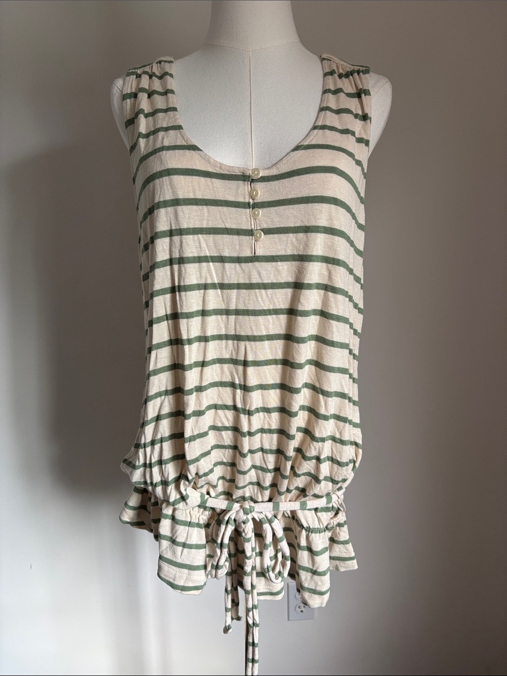 GAP Cream and Sage Green Striped Drawstring Tank